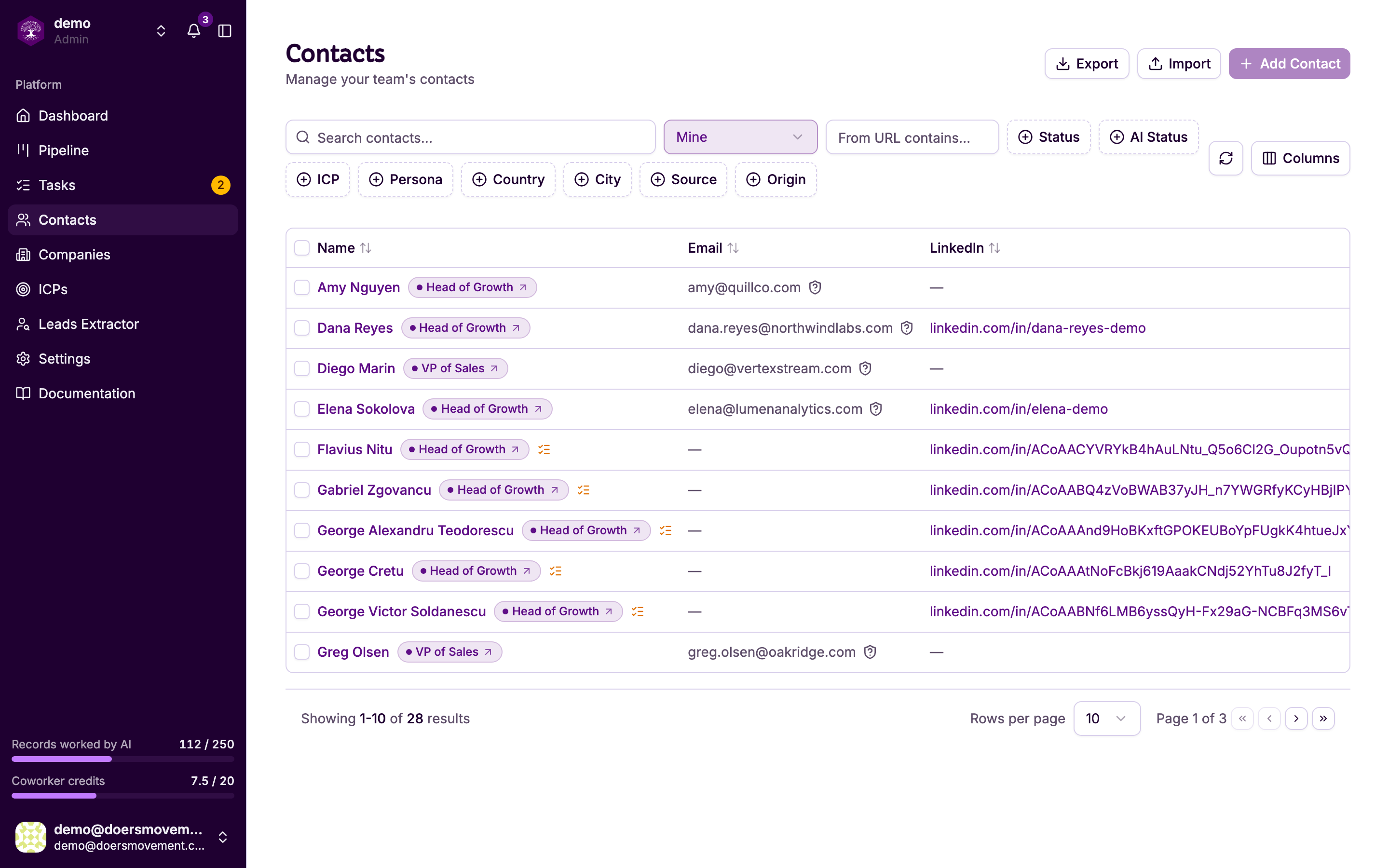 The Contacts list
